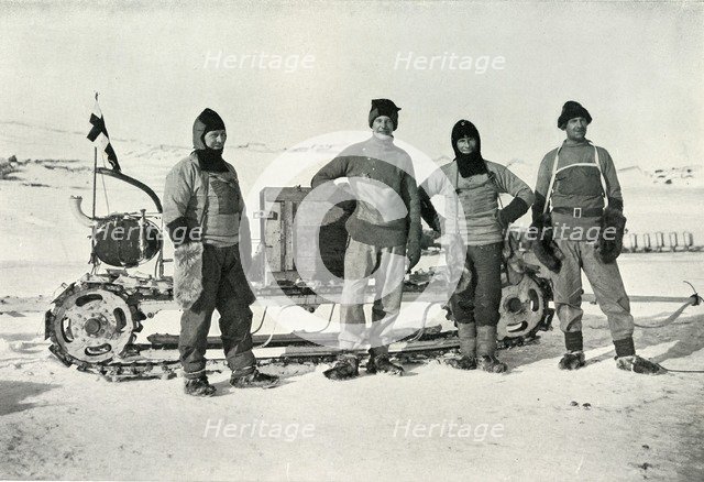 'The Motor Party (Left to right - Lashly, B.C. Day, Lieut. Evans, Hooper)', October 1911, (1913). Artist: Herbert Ponting.