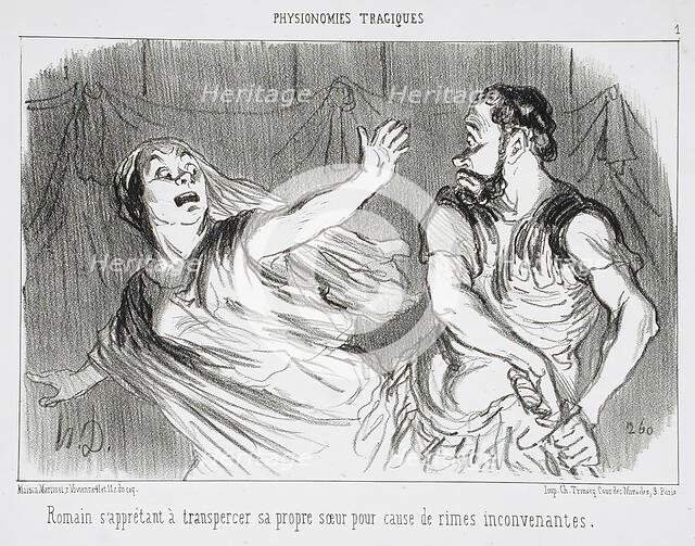 Romain s'apprêtant à transpercer sa propre soeur..., 1852. Creator: Honore Daumier.
