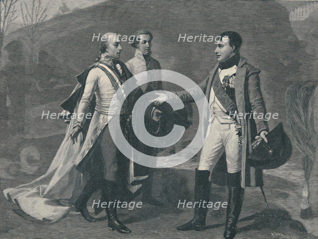 'Meeting of Napoleon and Francis I after Austerlitz', 1805, (1896). Artist: M Haider.