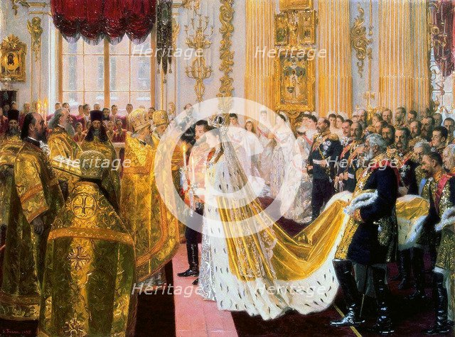 The wedding of Tsar Nicholas II and the Princess Alix of Hesse-Darmstadt on November 26, 1894.  Creator: Tuxen, Laurits Regner (1853-1927).