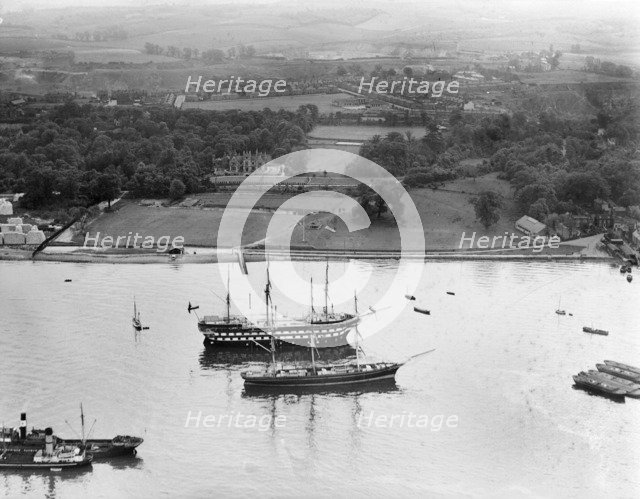 The 'Cutty Sark' and HMS 'Worcester' off Greenhithe, Kent, 1939. Artist: Aerofilms.