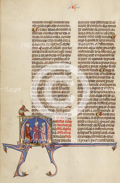 Initial M: Two Men before a Judge; Vidal Mayor, about 1290-1310. Creator: Unknown.