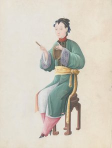 Watercolour of musician playing jiaoluo, late 18th century. Creator: Unknown.