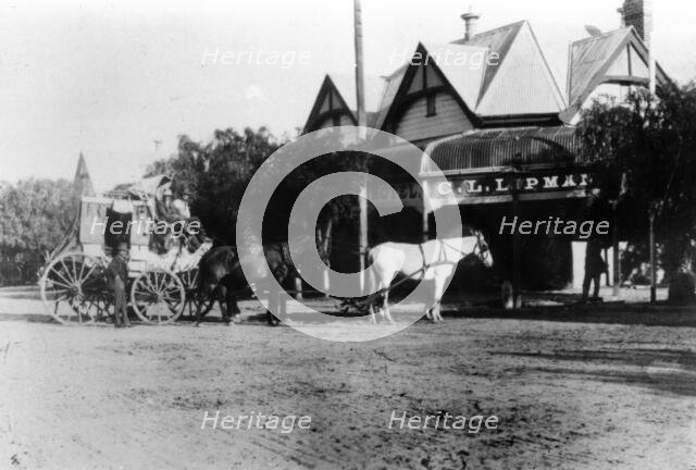 Cobb &  Co. coach at the Club (Boutique) Hotel, Cunnamulla, Queensland, c1915. Creator: Unknown.