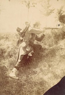 [Soldier Aiming Rifle], 1880s-90s. Creator: Unknown.