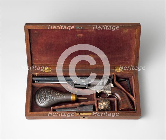 Colt Model 1851 Navy Percussion Revolver, Serial Number 29705, with Case and Accessories, c1853-54. Creator: Samuel Colt.