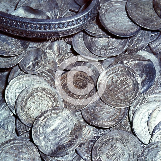 Hoard of silver & Arab coins from a Viking grave, Sweden, 10th century. Artist: Unknown