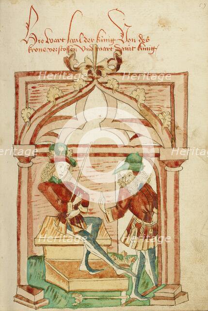 David Enthroned and Saul Departing; Barlaam und Josaphat, 1469. Creators: Hans Schilling, Diebolt Lauber.