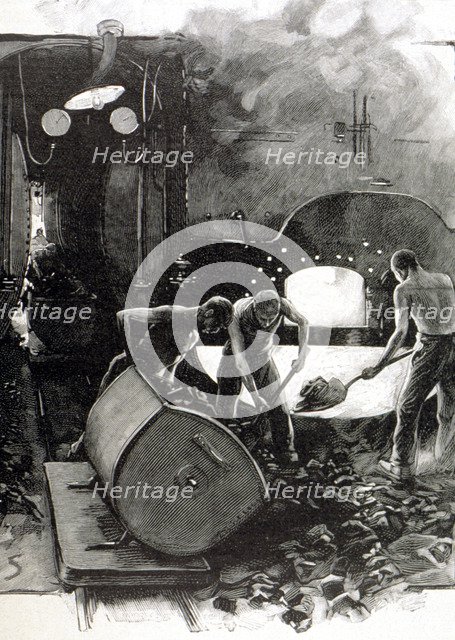 Loading of coal into the boilers of a blast furnace, engraving in 'L'Illustration Française' of A…