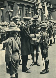 'King George V with Lord Baden-Powell Inspecting Boy Scouts, 1920', 1944. Creator: Unknown.