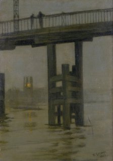 'Battersea Bridge - Misty Moonlight', (late 1870s?).  Artist: Walter Greaves