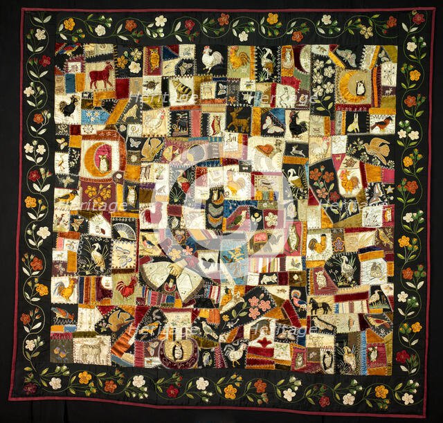 Crazy Quilt with Animals, New York, 1886. Creator: Florence Elizabeth Marvin.