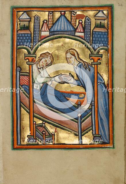 The Birth of the Virgin; Illustrated Vita Christi..., about 1190-1200; text added about 1480-1490. Creator: Unknown.