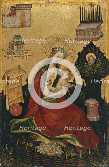 Diptych with symbols of the Virgin and Redeeming Christ: Virgin and Child in the Hortus..., 1410. Creator: Anon.