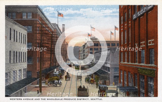 Western Avenue and the wholesale produce district, Seattle, Washington, USA, 1911. Artist: Unknown