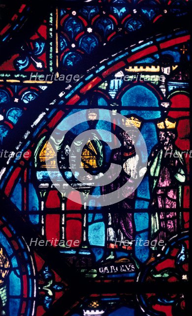 Constantine presents relics to Charlemagne, stained glass, Chartres Cathedral, France, c1225. Artist: Unknown