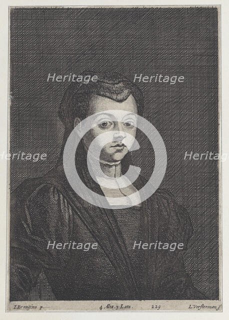 Portrait of a woman in black, with her hair covered by a headdress and a dark veil, 1650-66. Creator: Lucas Vorsterman II.