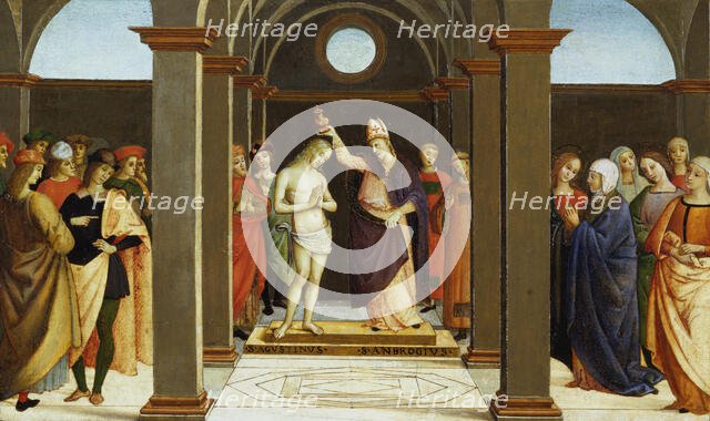 St Ambrose baptises St Augustine, c1510. Creator: Umbrian Master.