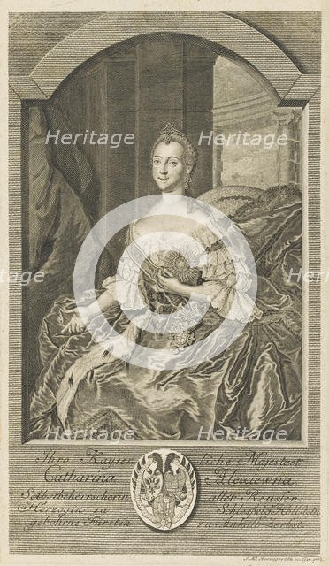 Portrait of Empress Catherine II (1729-1796), 1762. Creator: Bernigeroth, Johann Martin (1713-1767).