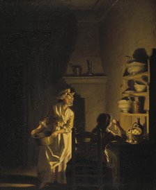 Testing Eggs. Interior of a Kitchen, late 18th-early 19th century. Creator: Per Hillestrom.