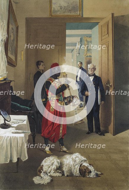 Foyer of the Great Palace in Tsarskoye Selo, 1865. Artist: Zichy, Mihály (1827-1906)