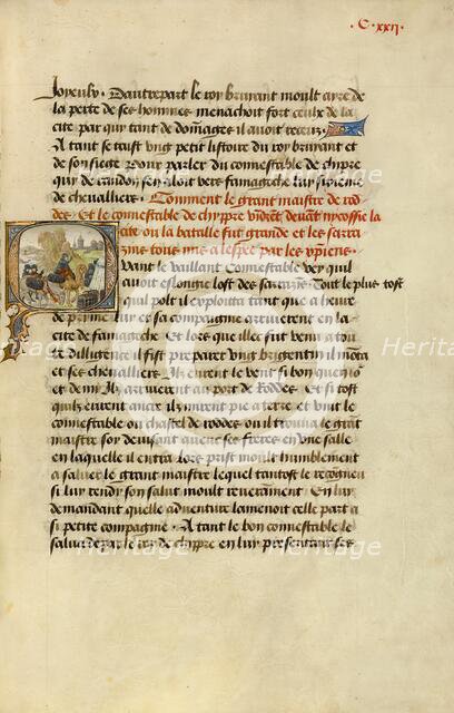 Initial Q: Military Aid Arriving in Cyprus; Roman de Gillion de Trazegnies, 1464. Creators: Lieven van Lathem, David Aubert.