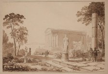 Figures in Classical Landscape, c1800-1850. Creator: Thomas Birch.