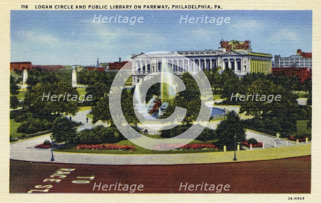 Logan Circle and the Public Library on Parkway, Philadelphia, Pennsylvania, USA, 1933. Artist: Unknown