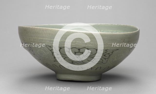 Bowl with Inlaid Chrysanthemum and Lychee Design, 1300s. Creator: Unknown.