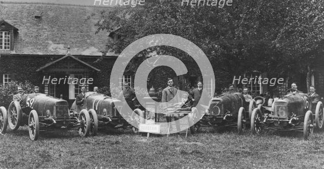 Sunbeam team for 1912 Grand Prix de L'ACF, Louis Coatalen in centre. Creator: Unknown.