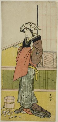 The Actor Nakamura Riko I as Moshio (?) in the Play Honda Yayoi Meoto Junrei (?)..., c. 1778. Creator: Katsukawa Shunko.