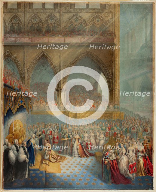 Her Most Gracious Majesty Queen Victoria Receiving the Sacrament at her Coronation, n.d. Creator: George Baxter.