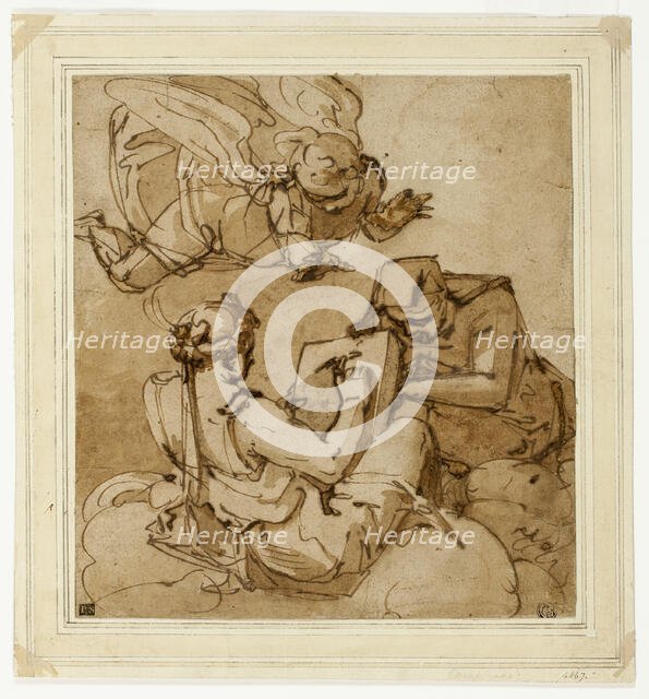 Allegorical Subject (Angel above Two Sibyls), 1560/65. Creator: Luca Cambiaso.