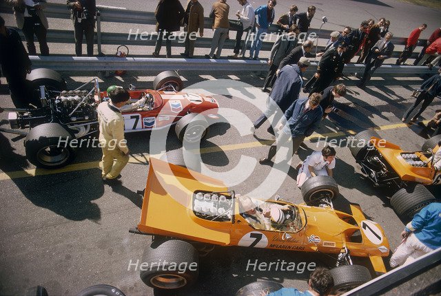 Denny Hulme's McLaren Ford at the British Grand Prix, Silverstone, Northamptonshire, 1969. Artist: Unknown
