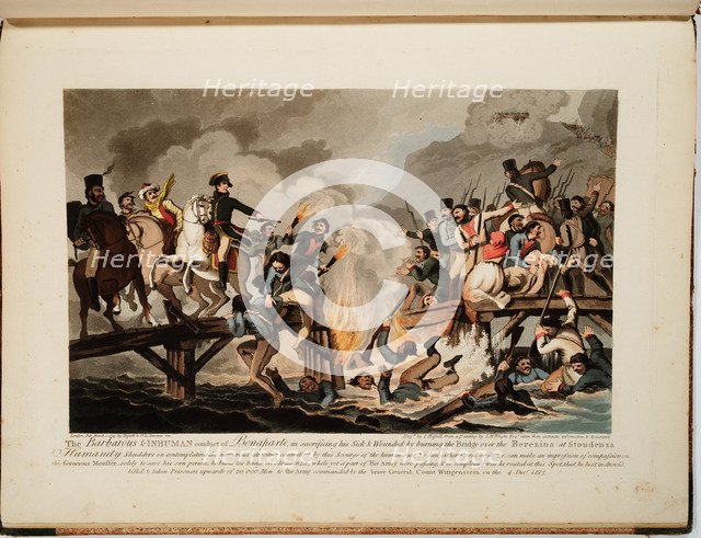 French army crossing the Berezina in November 1812, 1813. Artist: Hassell, John (1767-1825)