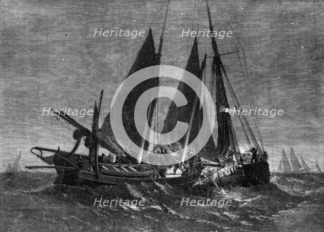 Fight off the North Foreland between the crew of the Prince Arthur fishing-smack of Ramsgate...1861. Creator: Edwin Weedon.