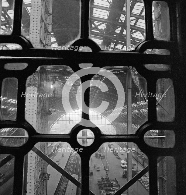 View of St Pancras Station through a leaded window, London, 1960-1972. Artist: John Gay