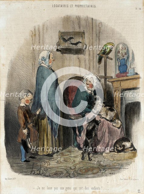 Je ne loue pas aux gens qui ont des enfants!, 1847. Creator: Honore Daumier.