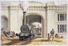 Entrance to the locomotive engine house, Camden Town, London, 1839. Artist: John Cooke Bourne
