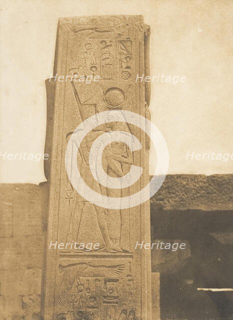 Pilier du Sanctuaire de granit du Palais de Karnac (Bas-relief représentant Thotmès III..., 1849-50. Creator: Maxime du Camp.