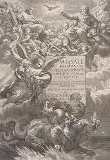 The holy trinity with Saint Michael vanquishing a six-headed dragon, frontispiece to '..., ca. 1662. Creator: François Spierre.