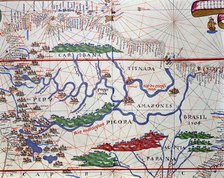 Atlas of Joan Martines, Messina, 1582. Portulan chart of the Amazon River with its basin in full …