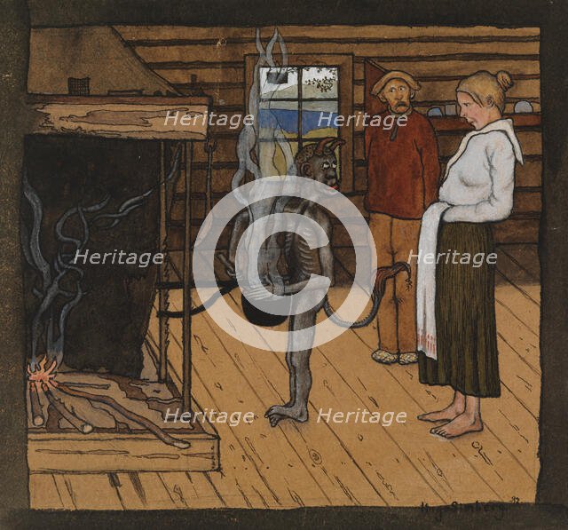 The Poor Devil by the Fire; The Devil by the Pot, 1897. Creator: Hugo Simberg.