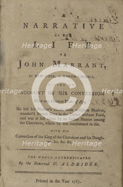A narrative of the life of John Marrant, of New-York, in North-America: giving an account..., 1787. Creator: Unknown.