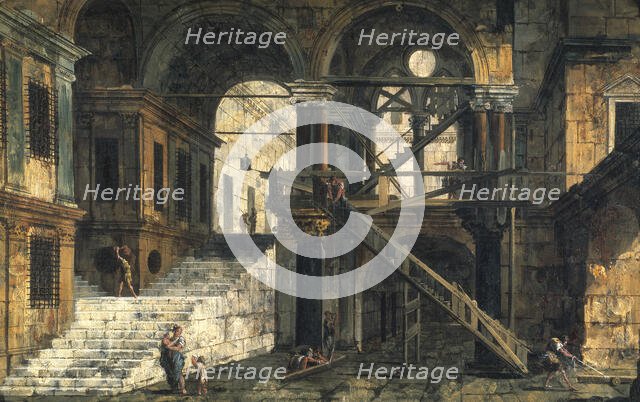 Stairwell in a Renaissance House, mid-18th century. Creator: Michele Marieschi.