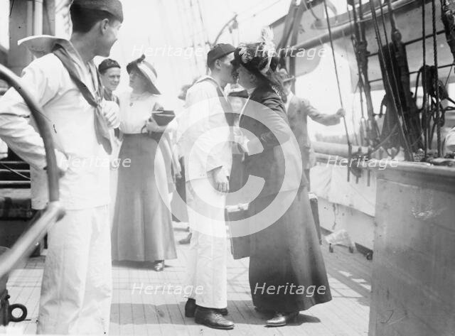 Bidding good-bye to young sailor on USS Newport, between c1910 and c1915. Creator: Bain News Service.