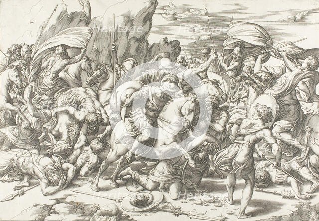 The Battle around the Shield and Lance, c.1527. Creators: Giovanni Jacopo Caraglio, Raphael.