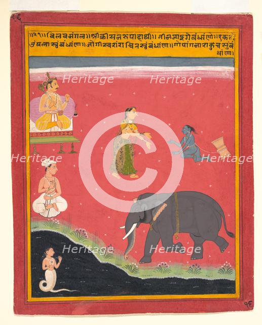 Krishna's Earthly Ties, Page from a Dispersed Bivamangalastava, 1695-1700. Creator: Unknown.