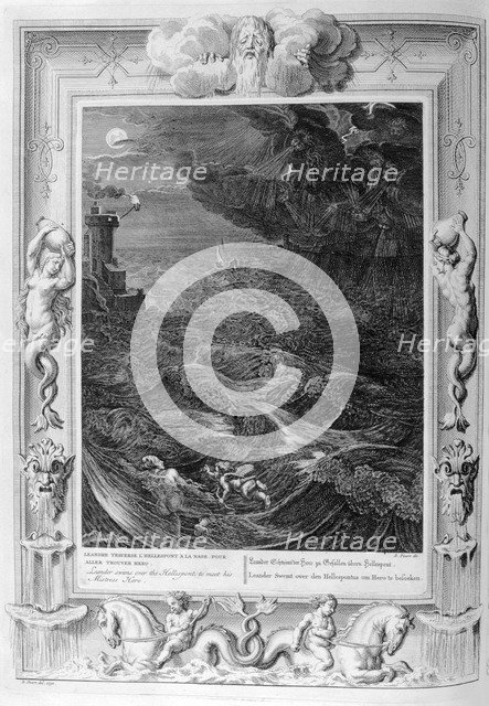 'Leander Swims Over the Hellespont to Meet his Mistress Hero', 1733. Artist: Bernard Picart