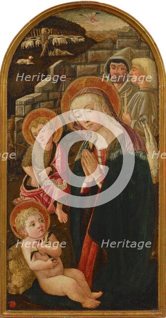 The Adoration of the Christ Child with Shepherds and Saint John the Baptist, 2nd Half of 15th cen. Creator: Domenico di Zanobi, (Master of the Johnson Nativity) (active ca 1460-1499).